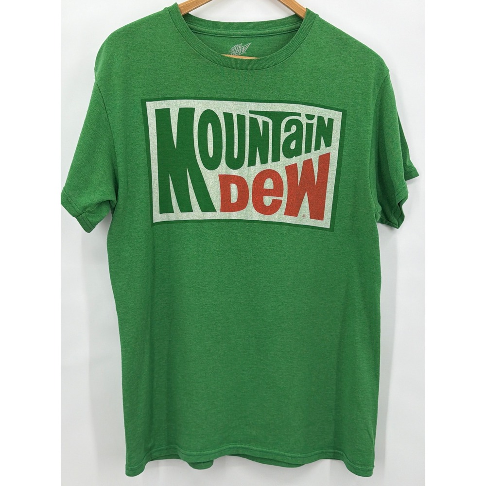 Mountain Dew Mens Graphic T-Shirt Green Heather Medium Retro Logo Short Sleeve